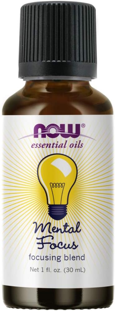 NOW Essential Oils, Mental Focus Oil Blend, Centering Aromatherapy Scent, Blend of Pure Essential Oils, Vegan, Child Resistant Cap, 1-Ounce