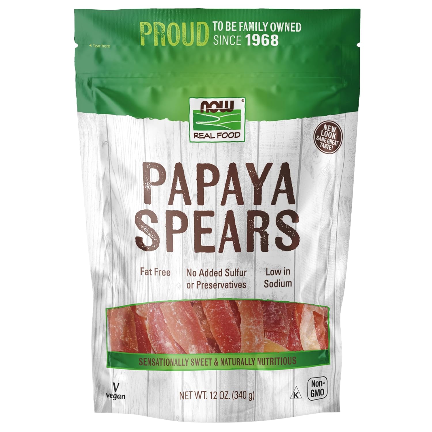 NOW Foods, Papaya Spears, No Preservatives or Added Sulfur, Fat-Free and Low-Sodium, 12-Ounce (Packaging May Vary)