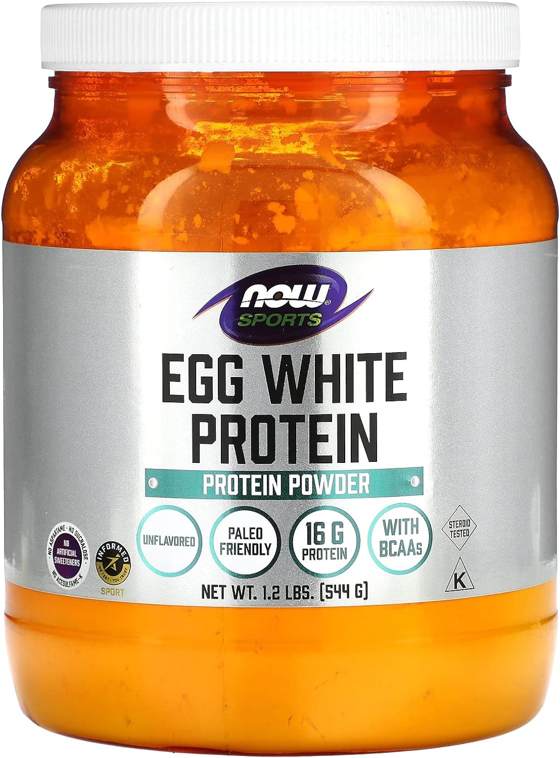 NOW Sports Nutrition, Egg White Protein, 16 g With BCAAs, Unflavored Powder, 1.2-Pound