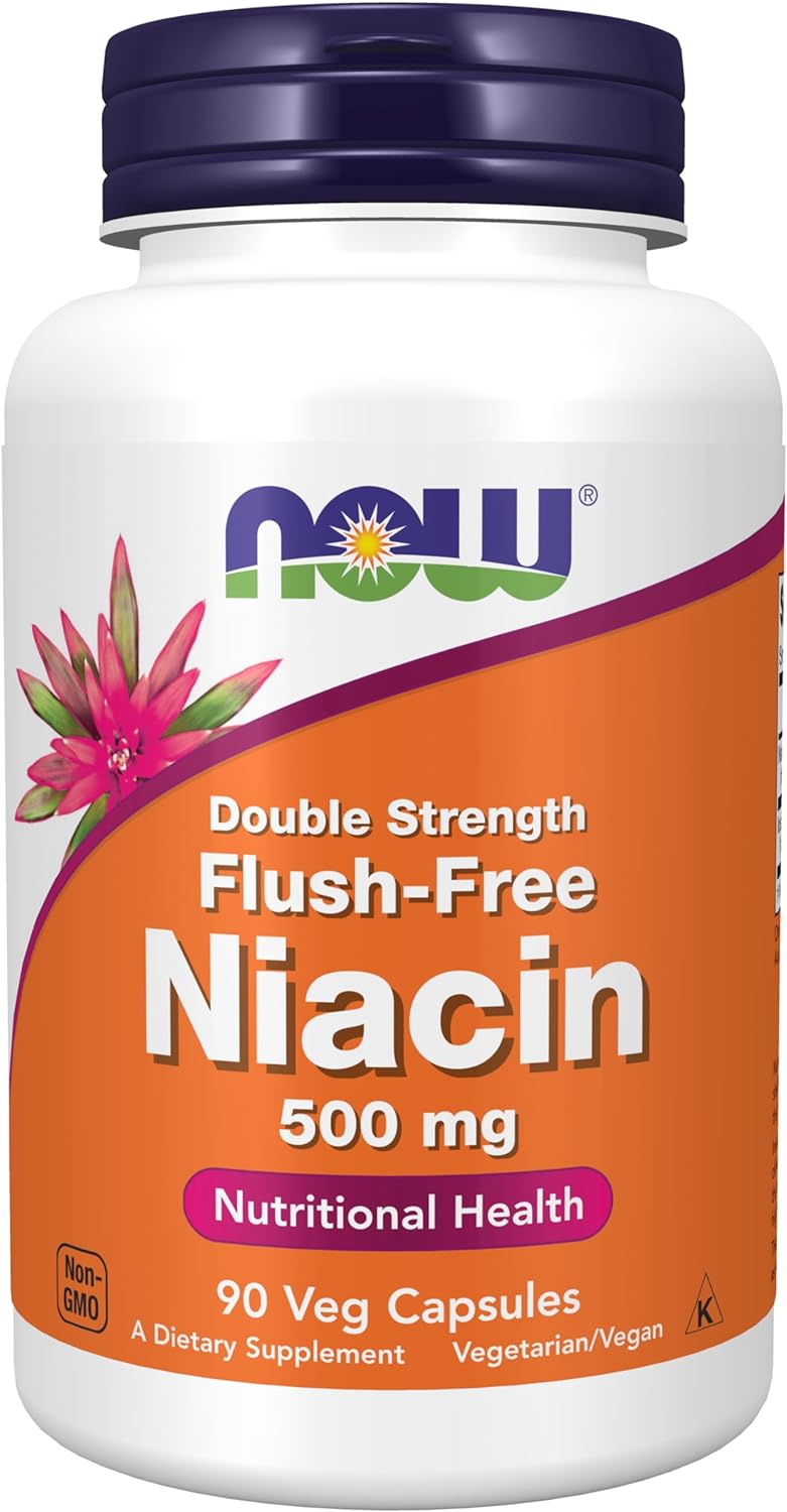 NOW Supplements, Niacin (Vitamin B-3) 500 mg, Flush-Free, Double Strength, Nutritional Health, 90 Veg Capsules