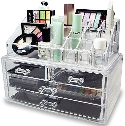 Ikee Design Clear Acrylic Makeup Organizer, Elegant Makeup Storage Organizer for a Stylish Vanity, Bathroom, or Dresser Dcor, Clear Design for Easy Visibility and Quick Access