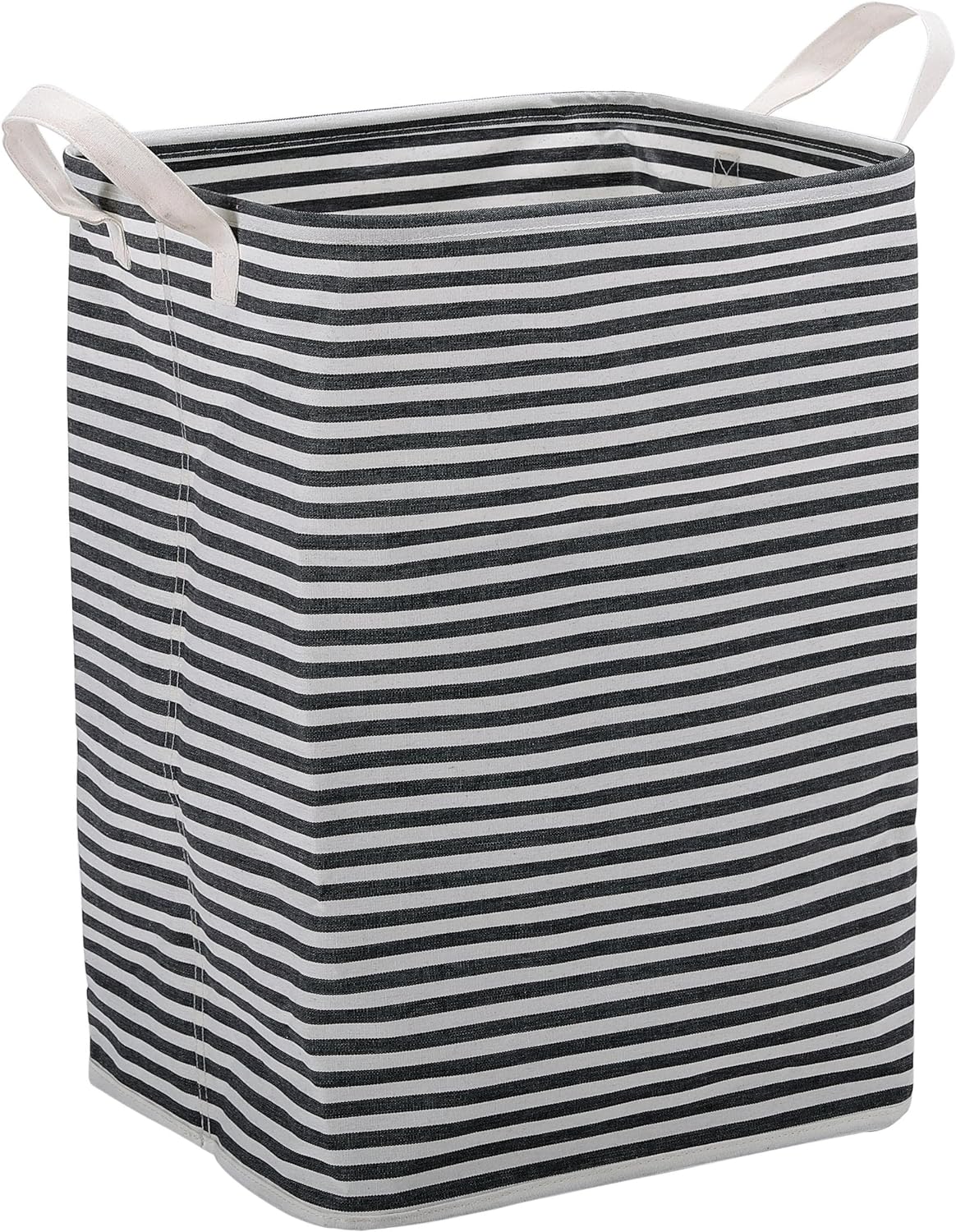  BIRDROCK HOME 61L Collapsible Single Square Laundry Hamper Basket - Grey & White Stripes Bin - Compact Dirty Clothes Organizer Bag - Lightweight Tote 