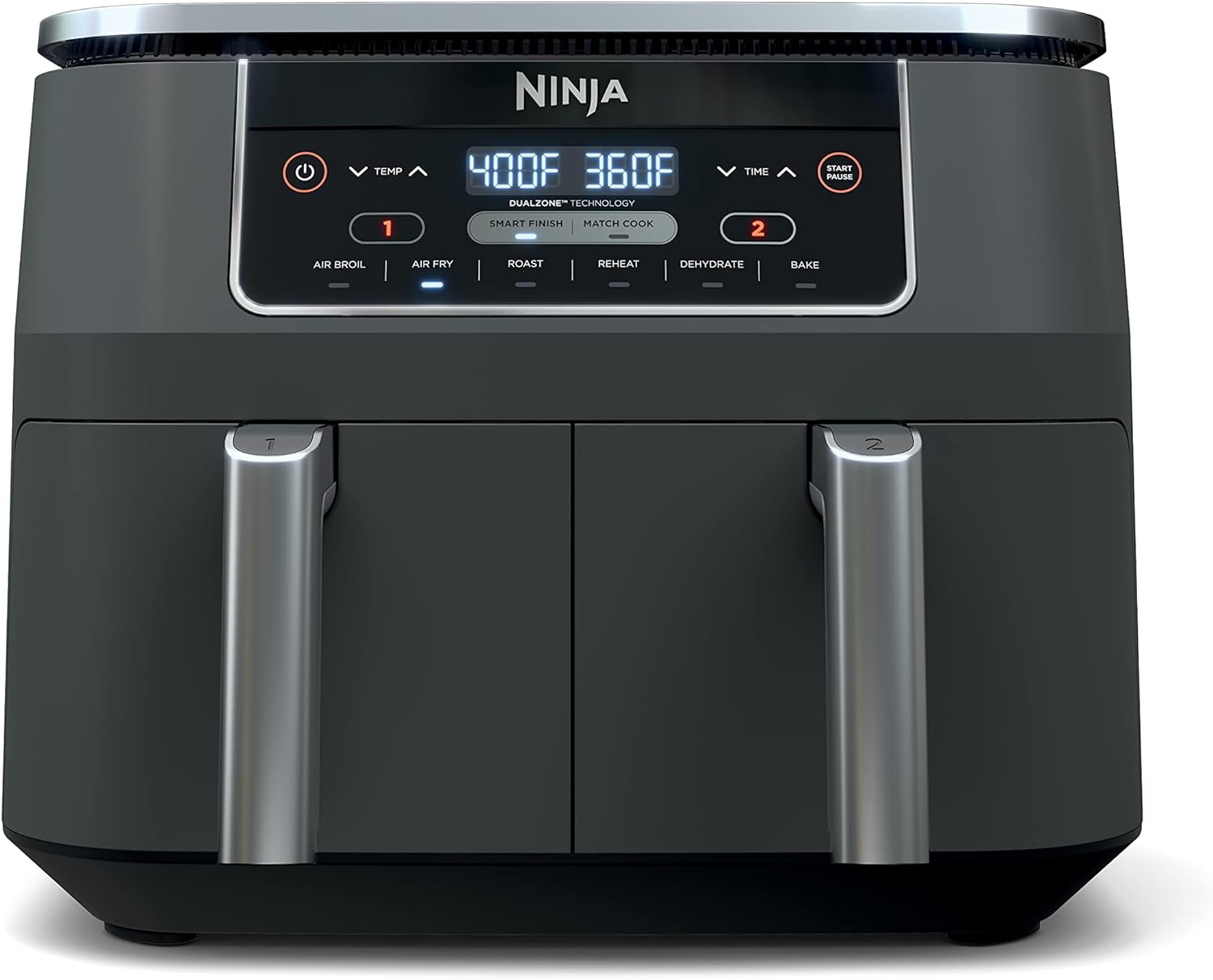 Ninja Foodi 6-in-1 8-qt. (7.6L) 2-Basket Air Fryer DualZone Technology, Match Cook & Smart Finish to Roast, Broil, Dehydrate & More for Quick, Easy Meals, Slate Grey (DZ201C) Canadian Version