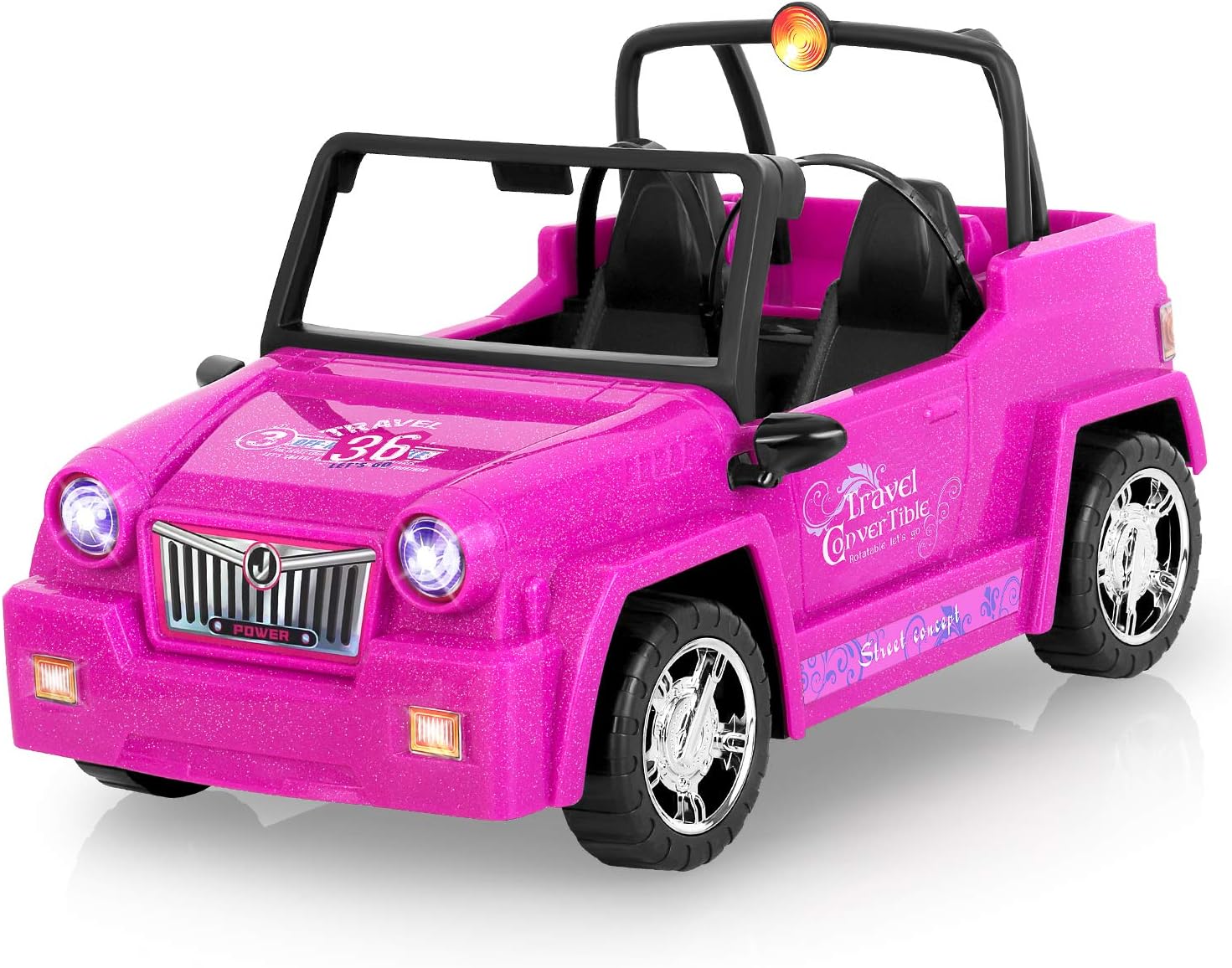 AOKESI Off Road Vehicle for Dolls, Glittering Magenta Convertible Dolls Vehicle with Working Seat Belts Great Girls Gift Dolls Toy Car