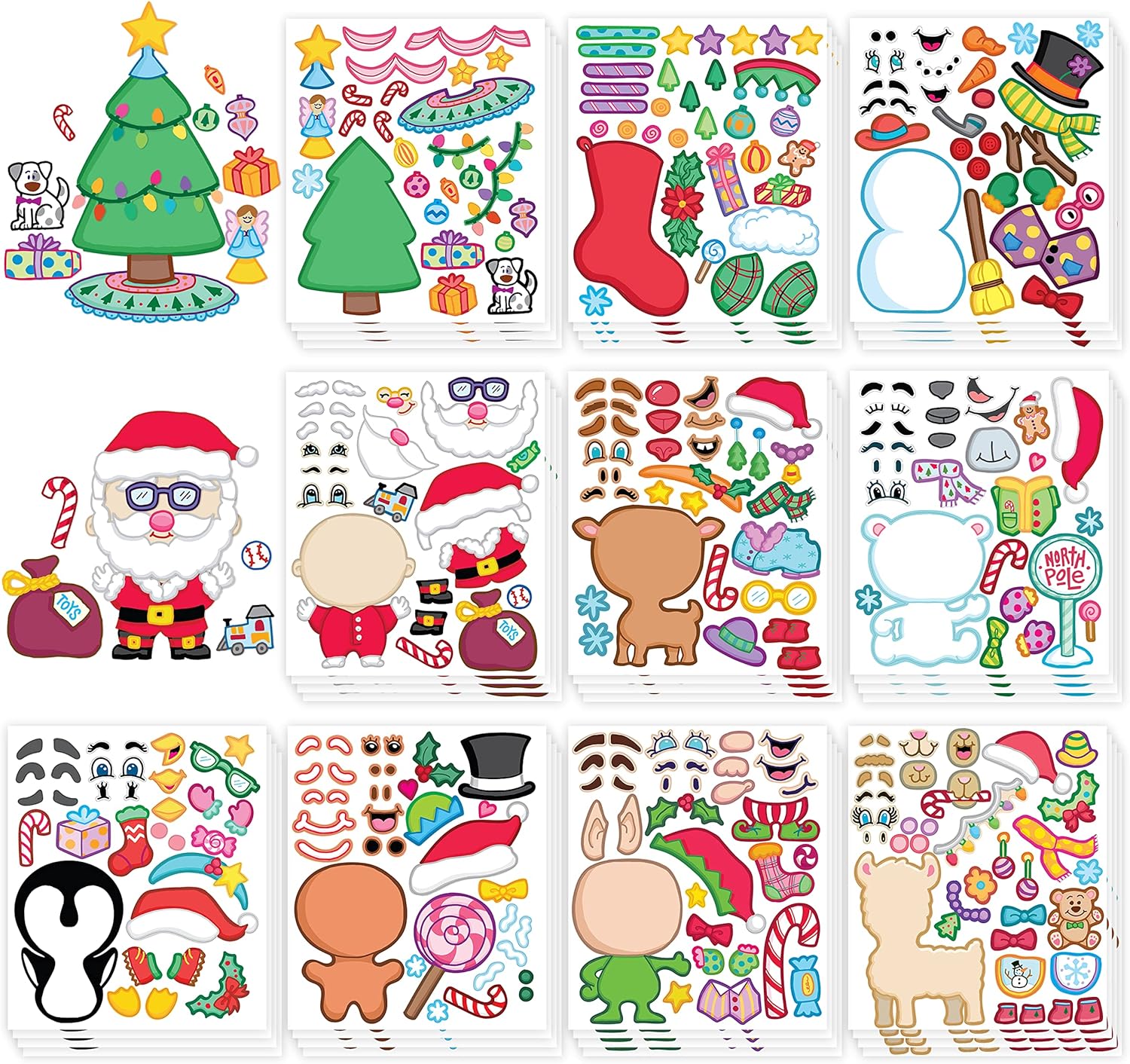  JOYIN 40 PCS Make-a-face Sticker Sheets Make Your Own Characters Mix and Match Sticker Sheets with Full Body Design Santa Santa, Gingerbread, Snowman, Reindeer and Elf Kids Party Favor Supplies Craft 