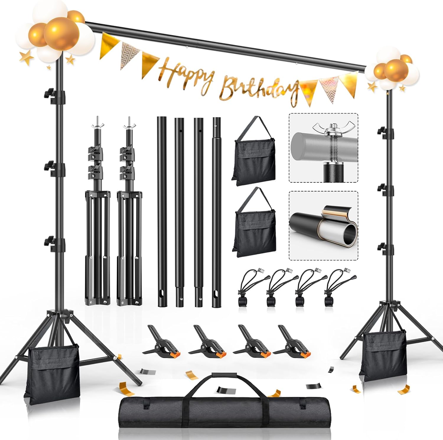  BEIYANG 8.5 x 10 FT Photo Backdrop Stand Kit, Adjustable Background Holder Support System Kit with Carrying Bag, for Photography Video Stutio, Parties Decoration, Advertising Display 