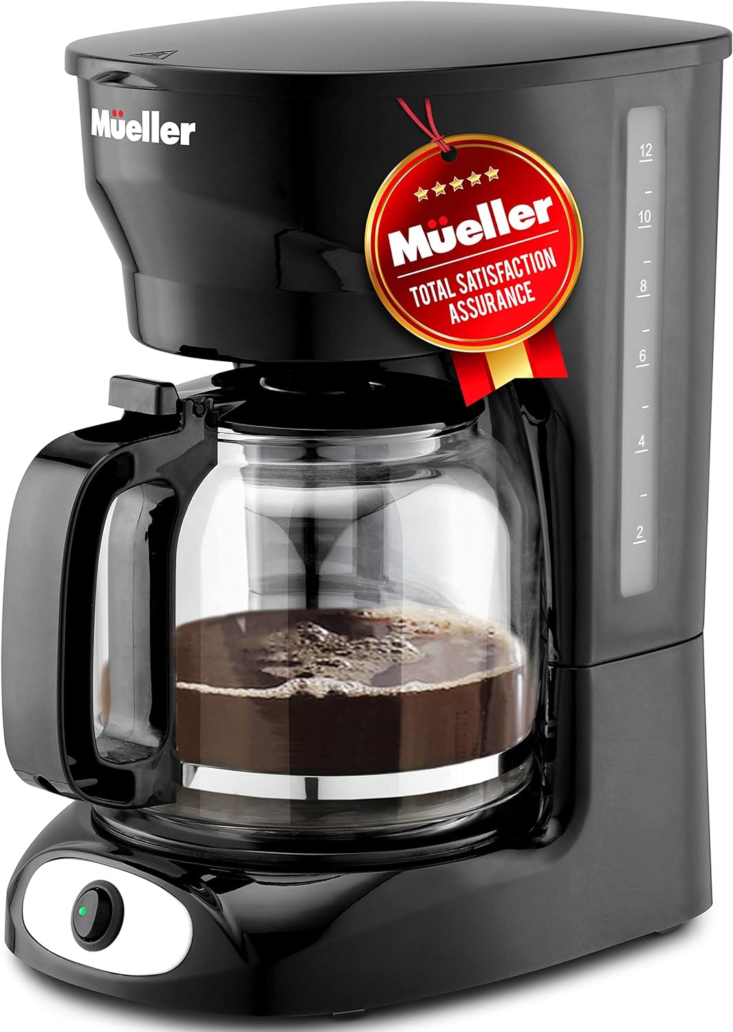 Mueller 12-Cup Drip Coffee Maker, Auto Keep Warm Function, Smart Anti-Drip System, with Durable Permanent Filter and Borosilicate Glass Carafe, Clear Water Level Window Coffee Machine