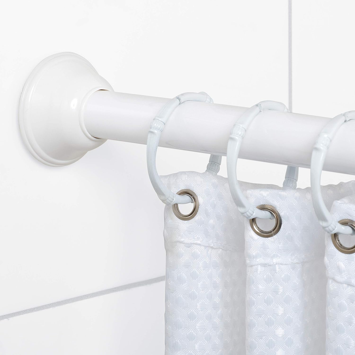 Zenna Home Rust-Resistant Adjustable Decorative Tension Shower Rod, 44-72, White