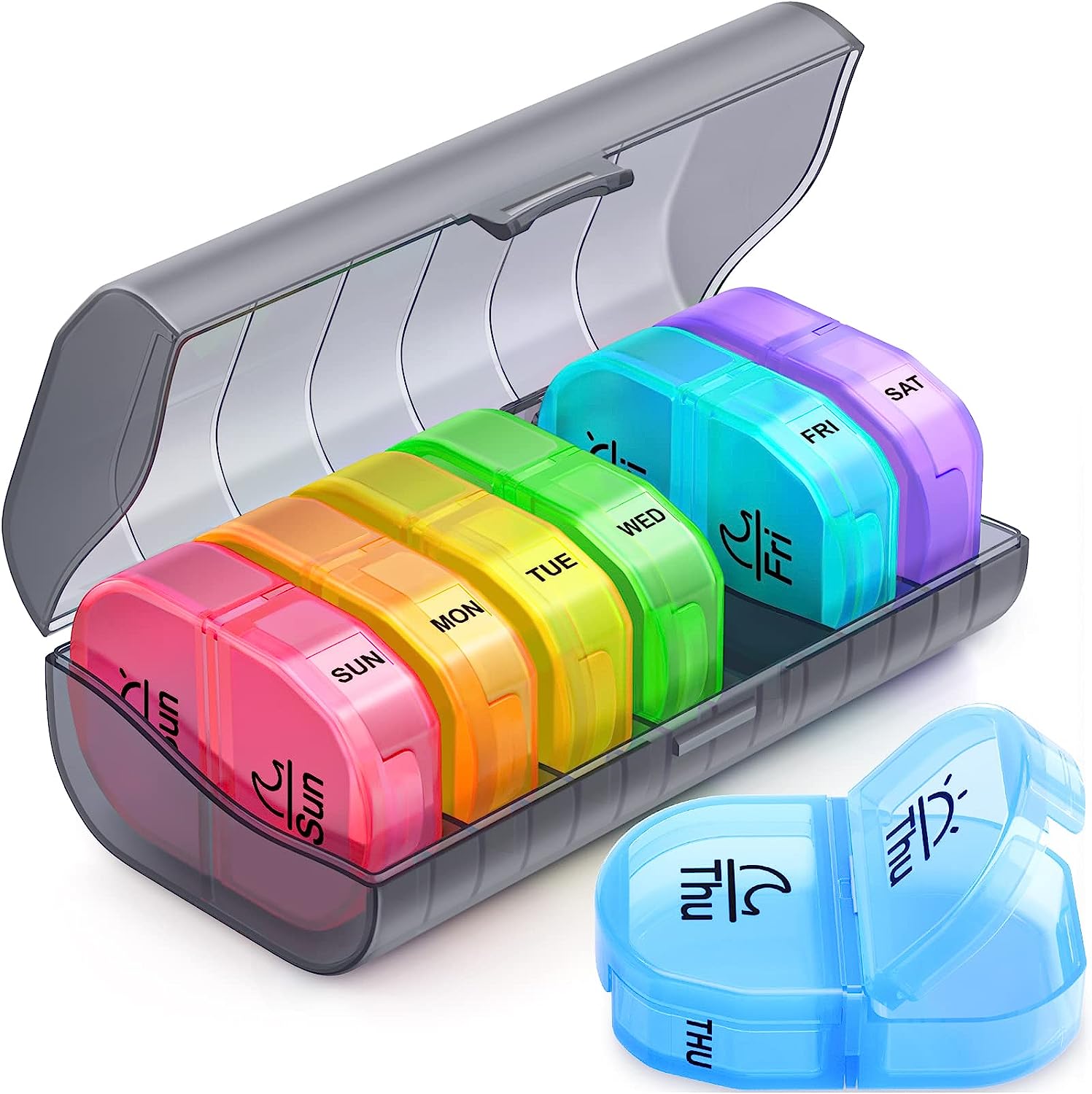 Weekly Pill Organizer 2 Times a Day, ZIKEE AM PM Pill Box with 7 Detachable Pill Case, BPA-Free & Portable 7 Day Pill Organizer with Large Storage to Hold Medication, Vitamins and Fish Oils