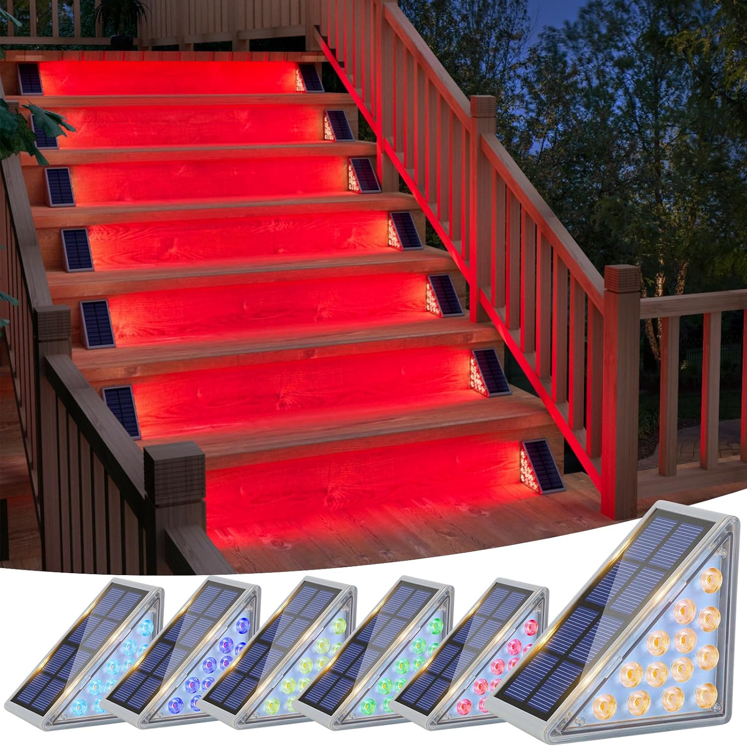 VOLISUN Solar Stair Lights 6 Pack, 7 Fixed Colors, Solar Step Lights Outdoor Waterproof IP67, LED Outdoor Step Lights, Solar Deck Lights Outdoor Decor for Garden Stair, Front Step, Porch and Patio