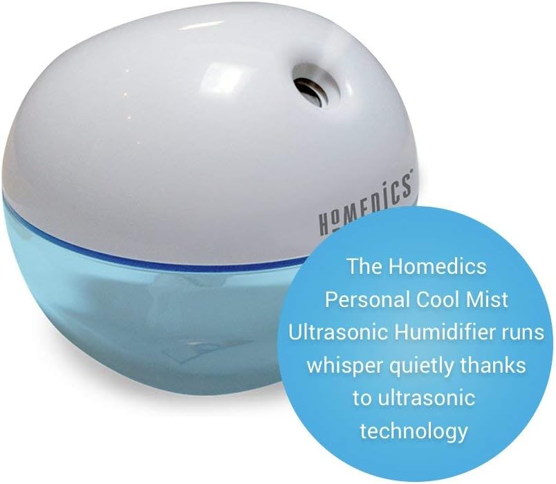 Homedics Ultrasonic Personal Humidifier  Small Portable Air Humidifiers for Bedroom, Plants, Office, Travel  Top-Fill 200 ML Cool Mist Humidifiers, White