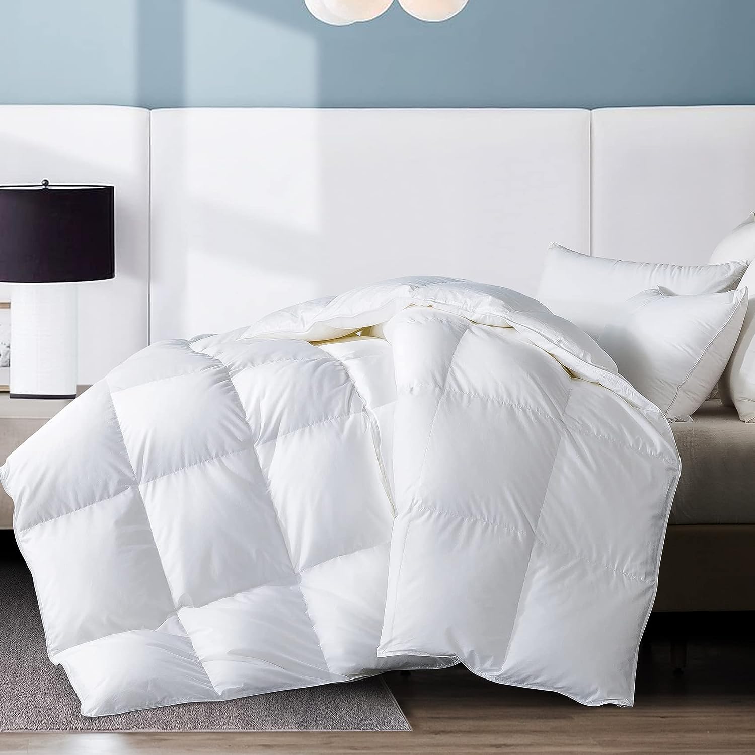 WhatsBedding California King Feather Comforter, Filled with Feather and Down, White Duvet Insert, Luxurious Hotel Collection Bed Blanket Comforter,100% Cotton Shell - Cal-King 104x96 Inch