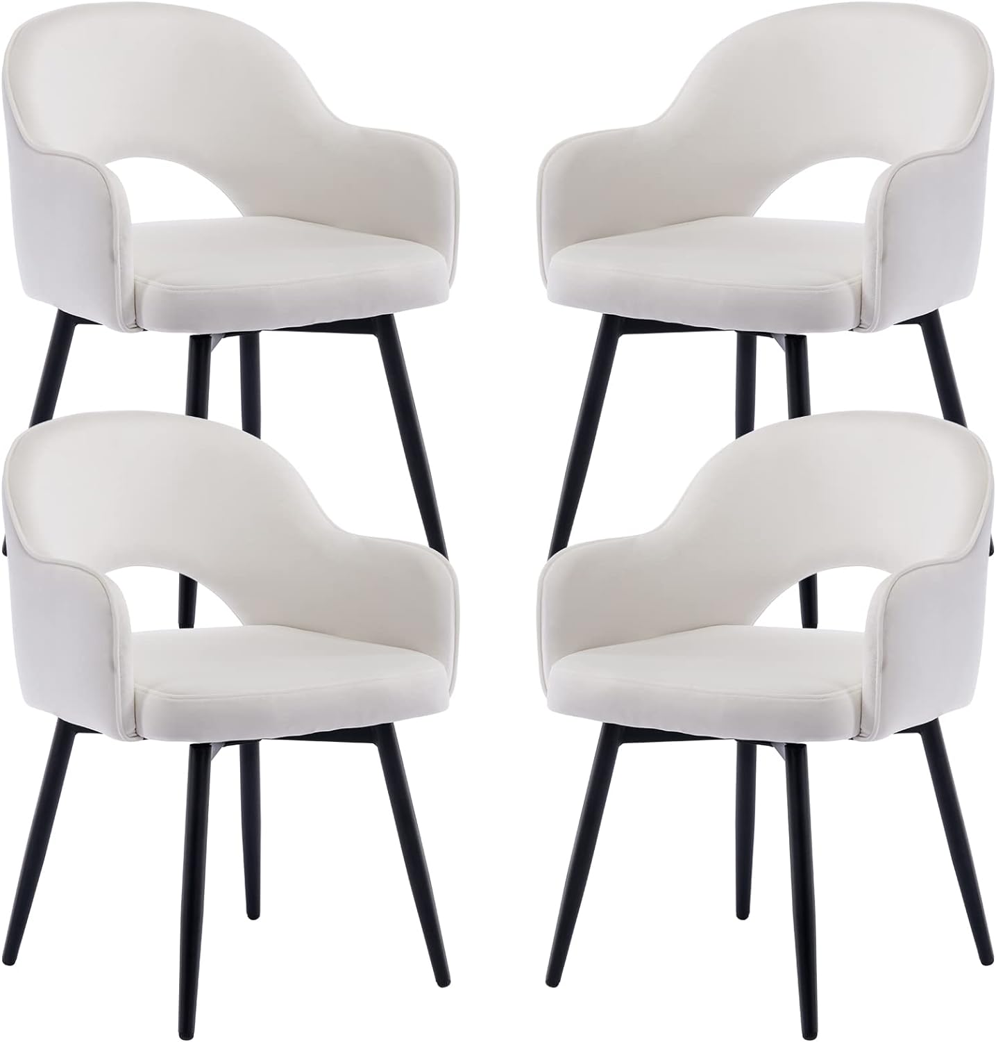 DUOMAY Modern Swivel Dining Chairs Set of 4, Velvet Upholstered Accent Side Chair Guest Chair, Home Office Desk Chair with No Wheels for Dining Room Living Room Office, White