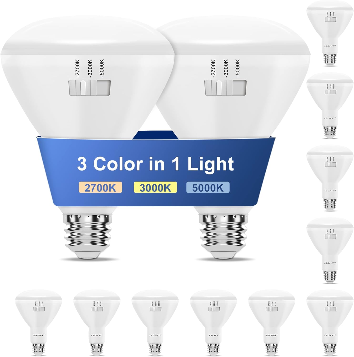 LEDIARY 12-Pack BR30 Recessed Light Bulbs, 3 Color Temperature in 1 Light (2700K/3000K/5000K Selectable), 8W=65W, 650LM, Dimmable Indoor Flood Lights, UL Listed LED Bulb for Cans - E26 Medium Base