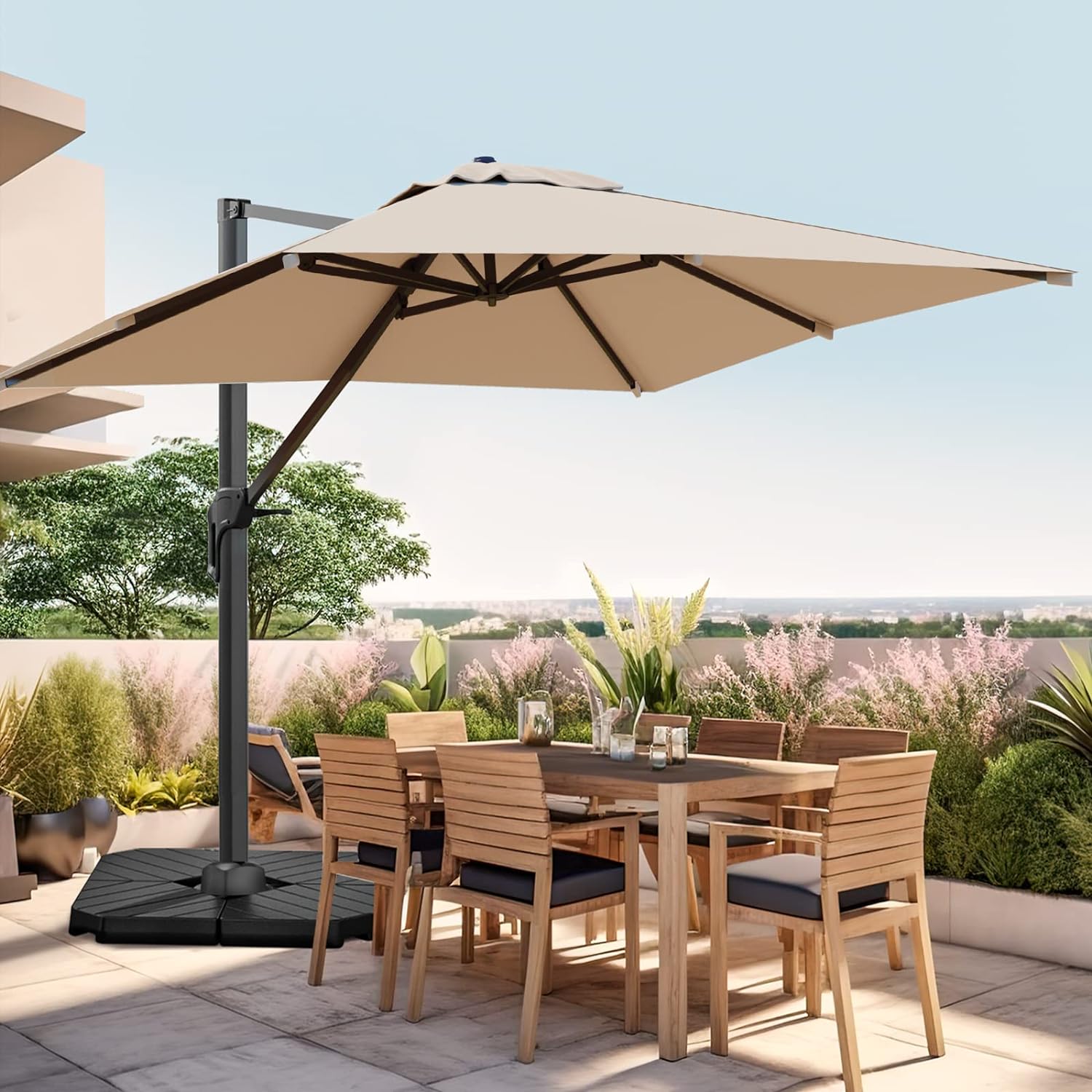 wikiwiki 10' X 13' Cantilever Patio Umbrella Outdoor Rectangle Offset Umbrella w/ 36 Month Fade Resistance Recycled Fabric, 6-Level 360Rotation Aluminum Pole for Deck Pool, Beige
