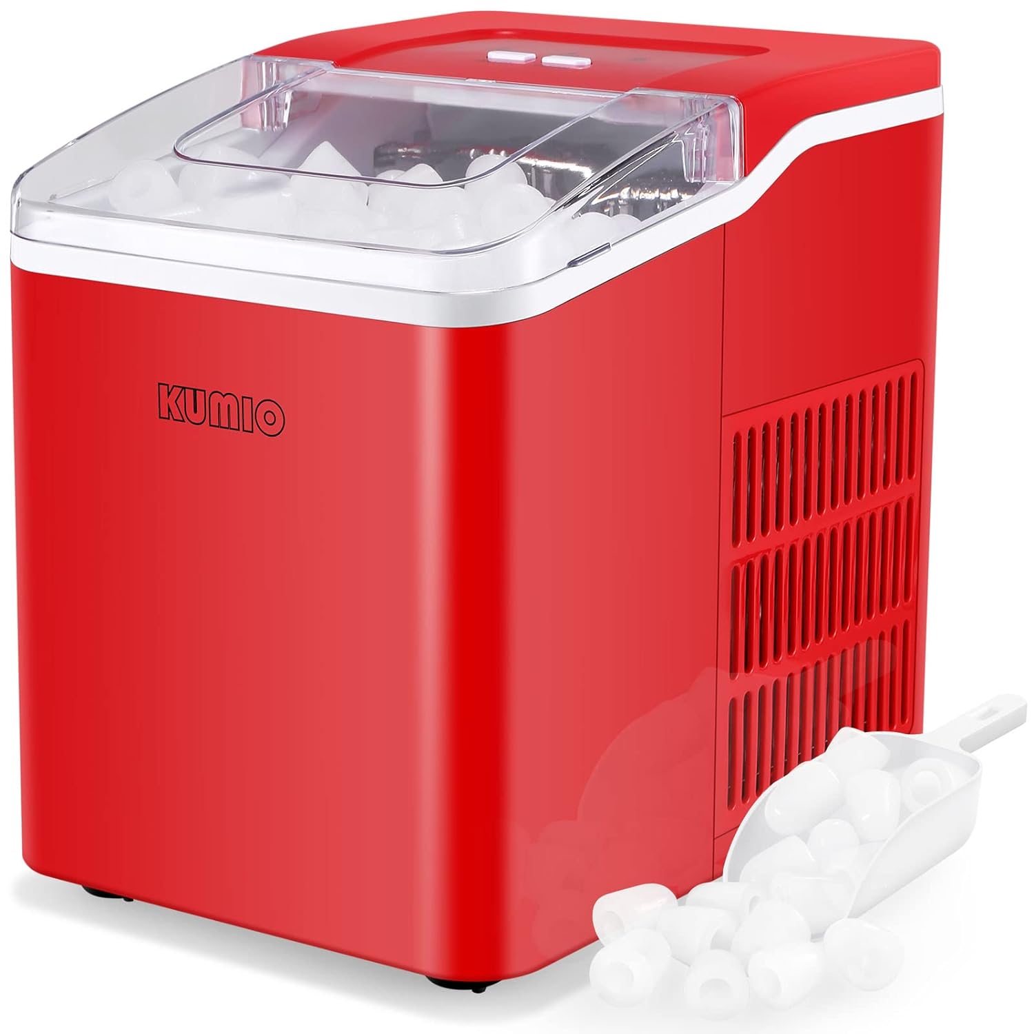 KUMIO Countertop Ice Maker, 9 Bullet Ice Fast Making in 6-8 Mins, 26.5 lbs in 24 hrs, Self-Cleaning Ice Makers Countertop, Quiet Ice Machine with Ice Scoop & Basket, Red