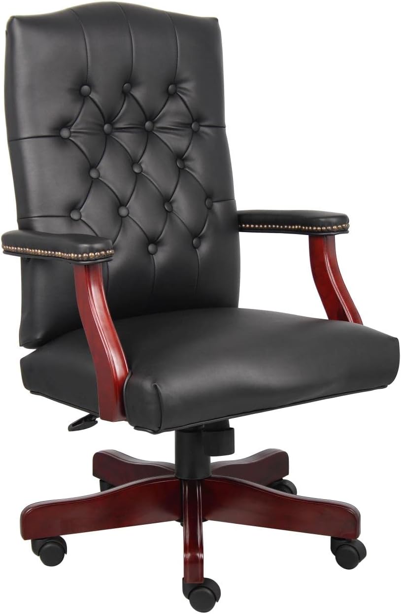 Boss Office Products Classic Executive Caressoft Chair with Mahogany Finish in Black