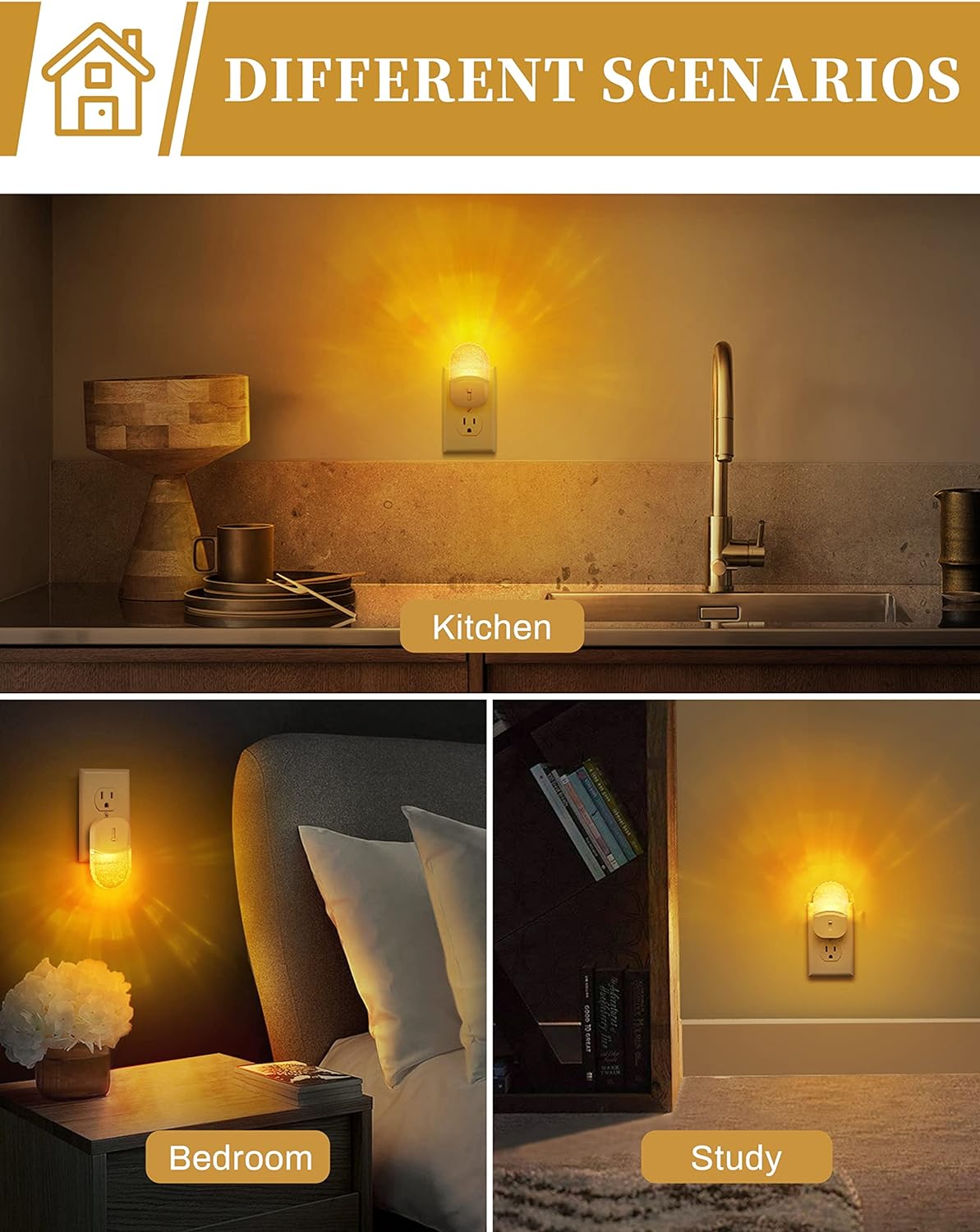 DORESshop Plug in Night Light [2 Pack], Night Lights Plug Into Wall, Amber Night Light Dusk to Dawn Sensor,LED Night Light for Bathroom, Hallway, Stairway