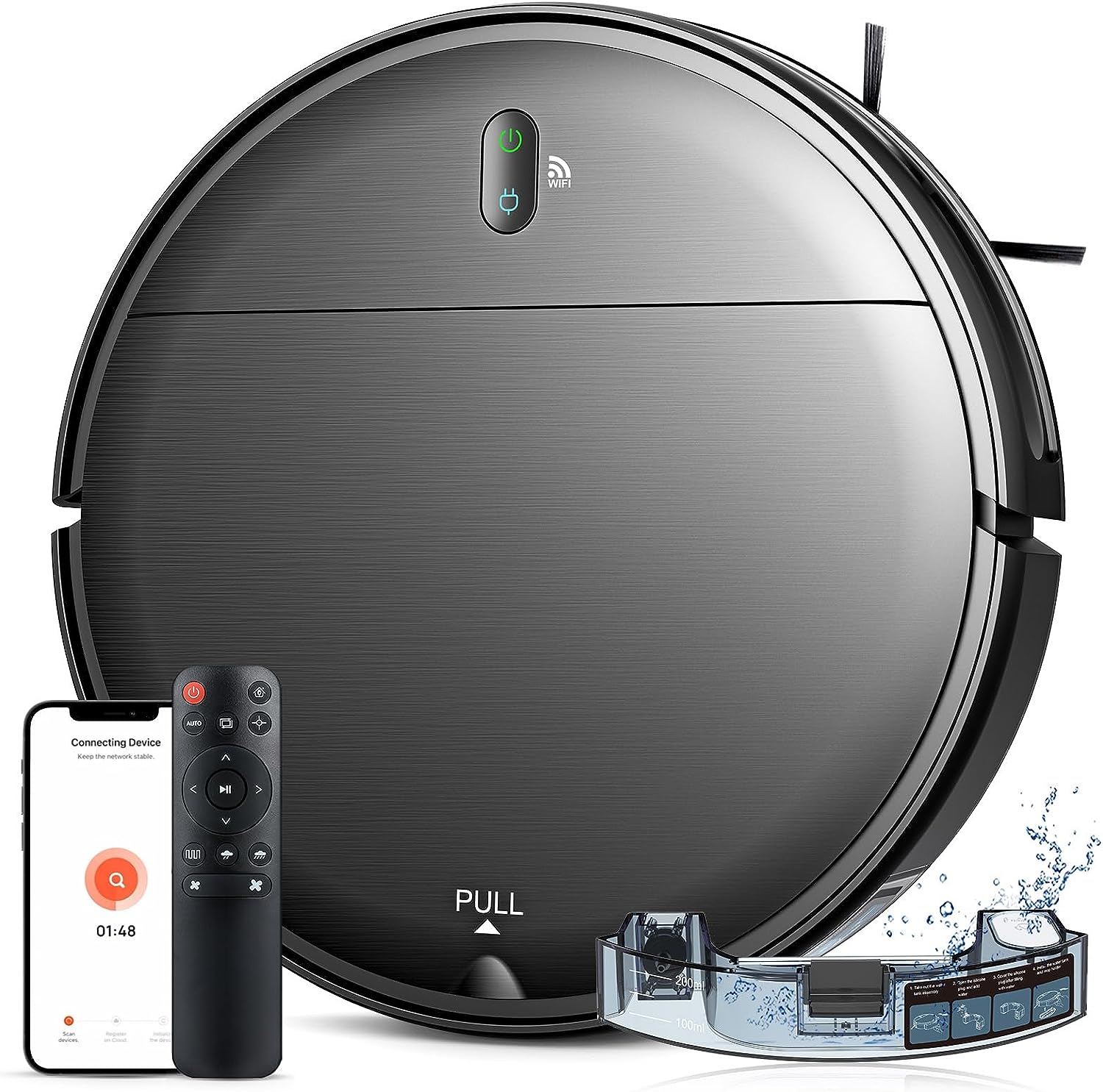  Robot Vacuum and Mop Combo, WiFi/App/Alexa, Robotic Vacuum Cleaner with Schedule, 2 in 1 Mopping Robot Vacuum with Watertank and Dustbin, Self-Charging, Slim, Ideal for Hard Floor, Pet Hair, Carpet 