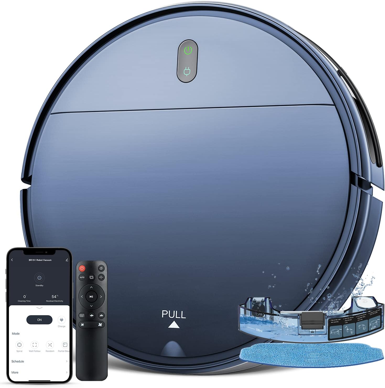  Robot Vacuum Cleaner and Mop Combo, Robotic Vacuum Cleaner Compatible with Alexa/WiFi/App, Self-Charging, 230ML Water Tank, 1400Pa, Self-Charging, ideal for Pet Hair, Hard Floors and Low Pile Carpet 