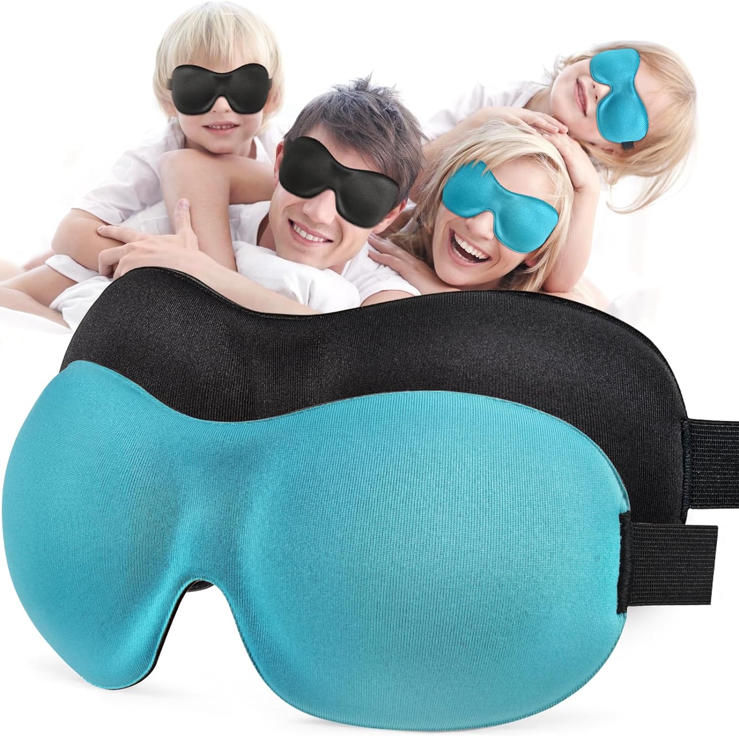 Sleep Mask for Men Women,2 Pack 3D Contoured Cup Sleeping Mask & Blindfold, Concave Molded Night Sleep Mask, Block Out Light, Soft Comfort Eye Shade Cover for Travel Yoga Nap, Black, Blue