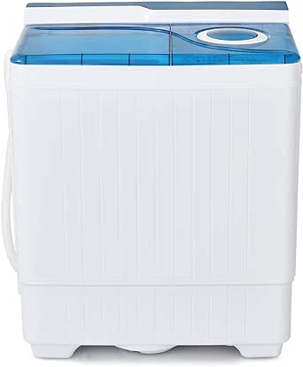 COSTWAY Portable Washing Machine, Twin Tub 26 Lbs Capacity, 18 Lbs Washer and 8 Lbs Spinner, Compact Washer with Control Knobs, Timer Function, Drain Pump, Laundry washer for Apartment RV, Blue