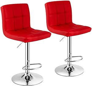 COSTWAY Bar Stools Set of 2, Modern Swivel Adjustable Height PU Leather Barstools with Back, Square Armless Counter Height 2-Pack Bar Chair for Kitchen Island Dining Living Bistro Pub Counter, Red