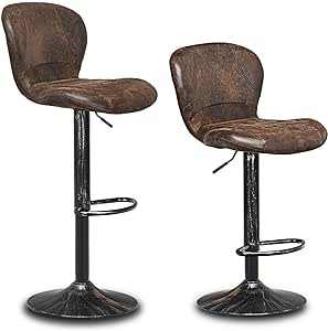 COSTWAY Bar Stools Set of 2, Adjustable Swivel Barstools with Back, Hot-Stamping Cloth and Chrome Footrest, Barstools Bar Height Chairs for Kitchen Dining Living Bistro Pub, Retro Brown