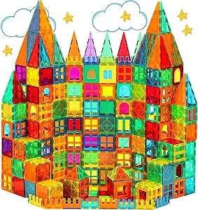 CuteTiger Magnetic Tiles, Magnet Tiles, 100 Pcs Magnetic Building Blocks No Cars, Square Building Castle, Preschool Toys, STEM Stacking Construction Montessori Toys for Kids