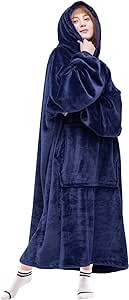 Waitu Wearable Blanket Sweatshirt Gifts for Women and Men, Warm and Cozy Giant Blanket Hoodie, Thick Flannel Blanket with Sleeves and Giant Pocket - Navy