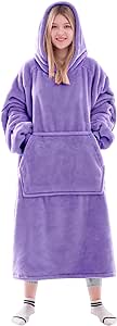 Waitu Wearable Blanket Sweatshirt Gifts for Women and Men, Super Warm and Cozy Blanket Hoodie, Thick Flannel Blanket with Sleeves and Giant Pocket - Purple