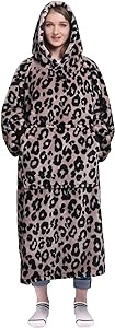 Waitu Wearable Blanket Sweatshirt Gifts for Women and Men, Warm and Cozy Blanket Hoodie, Thick Flannel Hoodie Blanket with Sleeves, Blanket Robe for Adults and Kids - Leopard