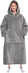 Waitu Wearable Blanket Sweatshirt Gifts for Women and Men, Sherpa Wearable Blanket Adult, Oversized Blanket Hoodie, Thick Sherpa Blanket with Sleeves, Warm Body Blanket Robe - Gray