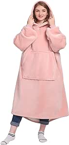Waitu Wearable Blanket Sweatshirt Gifts for Women and Men, Sherpa Wearable Blanket Adult, Oversized Blanket Hoodie, Thick Sherpa Blanket with Sleeves, Warm Body Blanket Robe - Pink