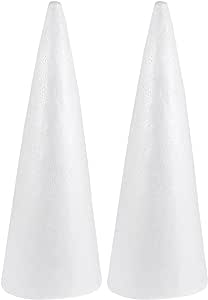 Foam Cones, Christmas Foam Cones for DIY Crafts, 2Pcs 15Inch White Cones for DIY Home Craft Project Christmas Tree, Handmade Gnomes, Trees, Holiday Decorations