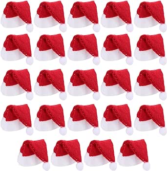 FOMIYES 24Pcs Mini Santa Hats, Red Christmas Lollipop Hat Santa Claus Hats for Small Crafts Dolls Wine Bottles Silverware Christmas Party Decoration