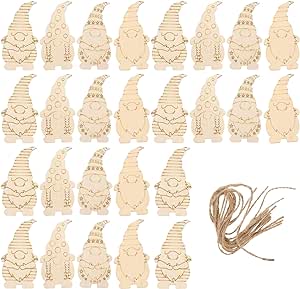 FOMIYES DIY Ornaments Unfinished Wooden, 40Pcs Blank Christmas Gnome Elf Wood Slices Elf Wooden Hanging Ornaments Decoration with Rope Christmas DIY Painting Craft Making