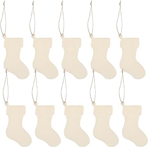 FOMIYES 50pcs Stockings Wooden Chips, Unfinished Christmas Wood Hanging Ornaments, Craft Christmas Tree Stockings Hanging Pieces, Wooden Stockings Decor for Festival Party