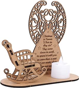 FOMIYES Christmas Remembrance Candle and Chair Merry Christmas in Heaven Memory Tealight Candlestick Holders Wooden Christmas Angel Rocking Chair Candle Light Xmas Table Decoration