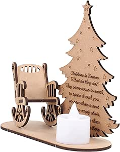 FOMIYES Christmas Remembrance Candle and Chair Merry Christmas in Heaven Memory Tealight Candlestick Holders Wooden Christmas Tree Rocking Chair Candle Light Table Centerpiece Decoeation