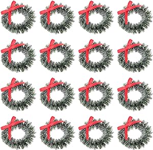 FOMIYES 20Pcs Mini Christmas Wreaths Small Green Wreath with Red Bows Hanging Wreath Ornaments for Christmas Tree Wedding Fireplace Mantle Front Door Centerpiece Decor