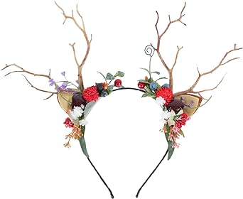 FOMIYES Reindeer Antler Headband, Christmas Headband, Long Deer Antler Hairband Fawn Horn Hair Hoop Forest Animal Headpiece Goddess Flower Crown Headdress Photo for Halloween Chritmas Cosplay