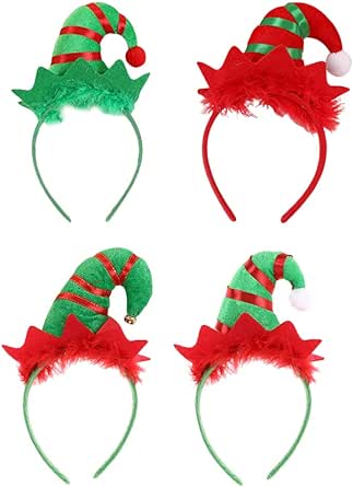 FOMIYES Christmas Headbands, 4Pcs Elf Headbands Elves Costume Headwear Elf Hair Hoop for Christmas Party Accessoriess