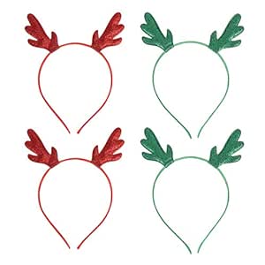 FOMIYES Christmas Headband, 4Pcs Reindeer Antlers Headband Glitter Bling Deer Antlers Headband for Women Girls Kids Xmas Holiday Costume Cosplay Party Supplies