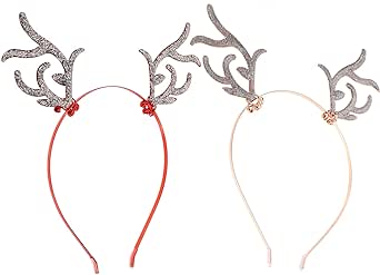 FOMIYES Reindeer Antlers Headband, 2Pcs Christmas Glitter Bling Deer Antlers Headband with Bells for Festival Holiday Christmas Parties