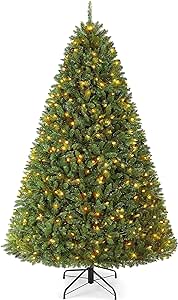 Yaheetech Premium Pre-Lit Douglas Full Fir Ultra-Thick Spruce Christmas Tree with 450 Incandescent Warm White Lights and 1614 Branch Tips, Prelighted Xmas Tree with Foldable Stand, 6ft, Green