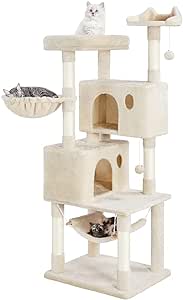 Yaheetech 64.5in Cat Tree Cat Tower Scratching Post, Plush Cover Cat Condo Bed Furniture with Hammock, Platform, Perch for Extra Large Cats as Playing House