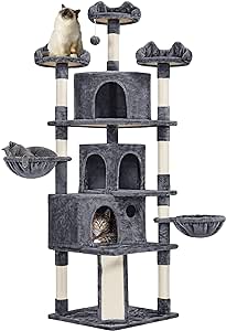 Yaheetech 76.5in Cat Tree Cat Tower with 3 Condos, 3 Cozy Perches with Dangling Ball, Scratching Posts, 2 Baskets, Pet Bed Furniture Activity Center for Indoor Cats and Kittens