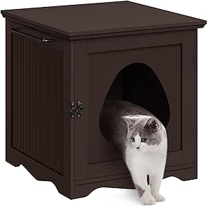 Yaheetech Cat Litter Box Enclosure, Indoor Pet Crate-Hidden Cat House Cat Washroom with Vent Holes & Latch Lock, Pet Furniture Cabinet & Side Table for Living Room,Easy Assemly, Espresso