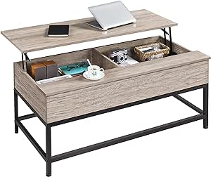 Yaheetech 47.5" Lift Top Coffee Table, Wood Living Room Table with Metal Frame, Lifting Center Table for Home & Office & Reception, Gray